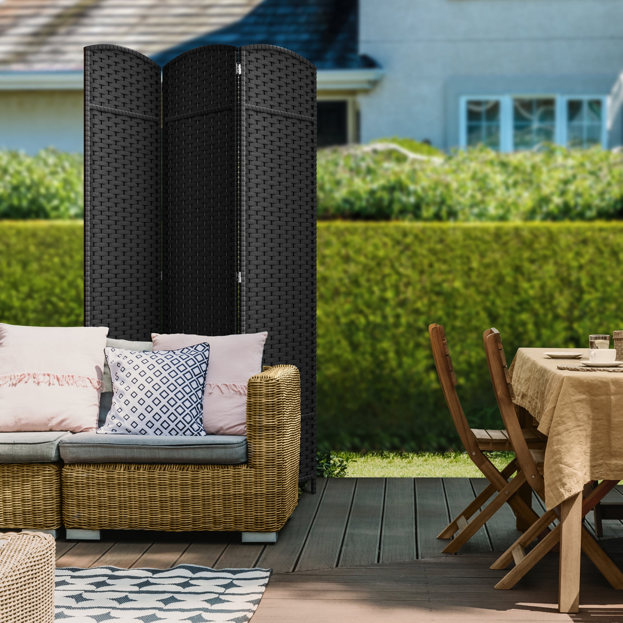 Sorbus 3-Panel Wide Folding Room Divider Privacy Screen, Hand-Woven Black Mesh