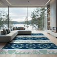 thumbnail image 2 of ODIKA 8'x10' Washable Area Rug Wide Nautical Border Motif Front Layered Welcome Door Striped Playful Expressive for King Size Bedroom Under Bed, Master Suite, Non-Shedding, Easy Care, 2 of 7