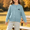 thumbnail image 2 of AUDeals Girls Cable Knit Cardigan Crewneck Button Sweater Long Sleeve Cotton Knitted Preppy Fall Ribbed Knitwear Outerwear Sweater Tops (Sky Blue, 11-12 Years), 2 of 6