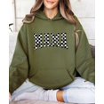 thumbnail image 6 of Checkered Mama Hoodie for Women Trendy Varsity Checkerboard Pullover, Army Green Hoodie, L, 6 of 8