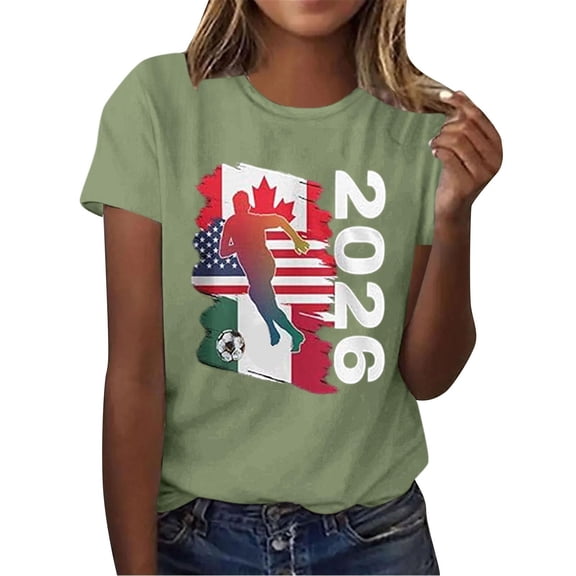 2026 Soccer Cup Shirts For Women Crewneck Football Sports Jerseys Tops Summer USA Canada Mexico Flag Graphic Tee