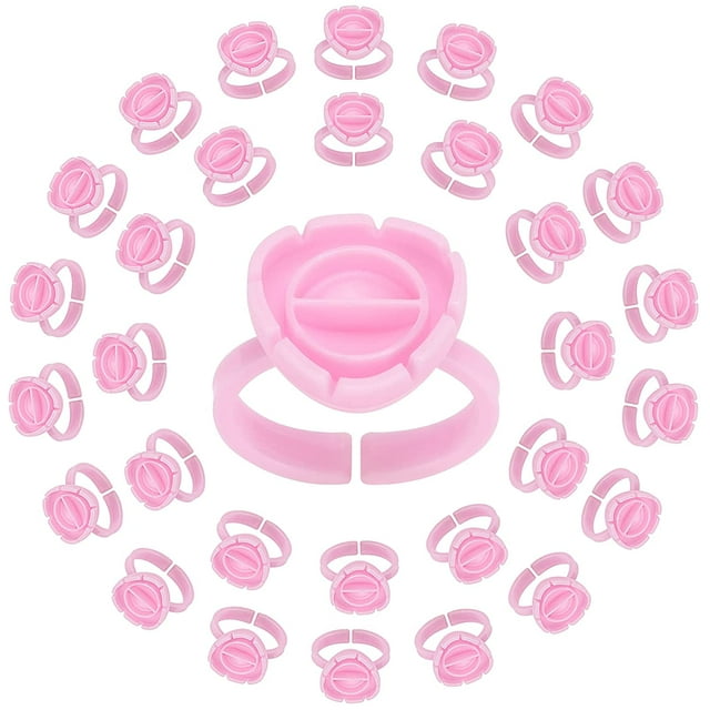 Anneaux de Colle 100 Pcs Gobelets de Colle Intelligents Support de Colle pour Cils Gobelet d'Éventail pour Extensions de Cils Fournitures, Rose