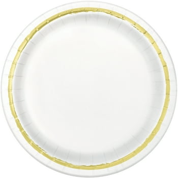 Way to Celebrate! Gold Painted Stripes Paper Dessert Plates, 7in, 10ct