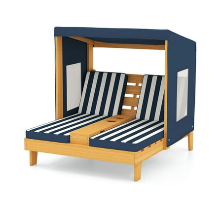 Kepooman Kids Patio Lounge Chair with Cup Holders and Awning-Navy