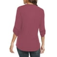thumbnail image 4 of Women's 3/4 Roll Sleeve V Neck Tops Casual Tunic Shirts Blouse Ladies Tops(Mauve L), 4 of 5