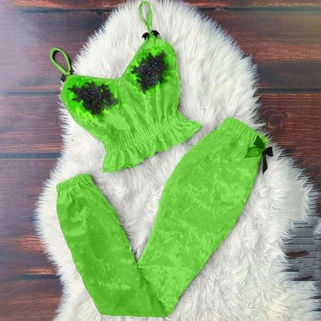 

Women s Velvet Pajamas Set Casual Soft Cami Crop Top Shorts Set Pj Set 2 Piece Sleepwear Mint Green L