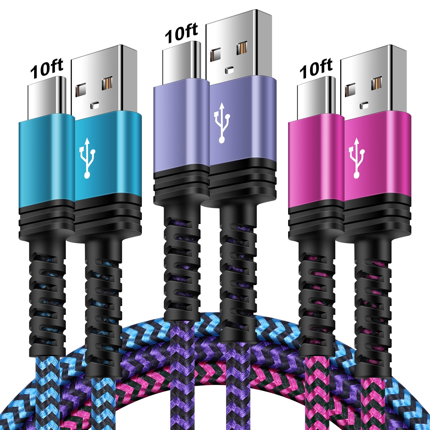 Type C Charger Fast Charging Cable 10ft 10 feet,3PACK HopePow Usb A to Usb C Cable 10ft Charging Cable Android Charger High Speed Phone Charger Cord Type C Fast Charging,Multicolor