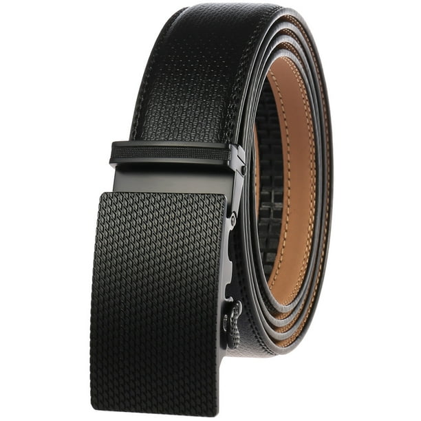Leather Ratchet Slide Belt with Click Buckle - Adjustable Trim to