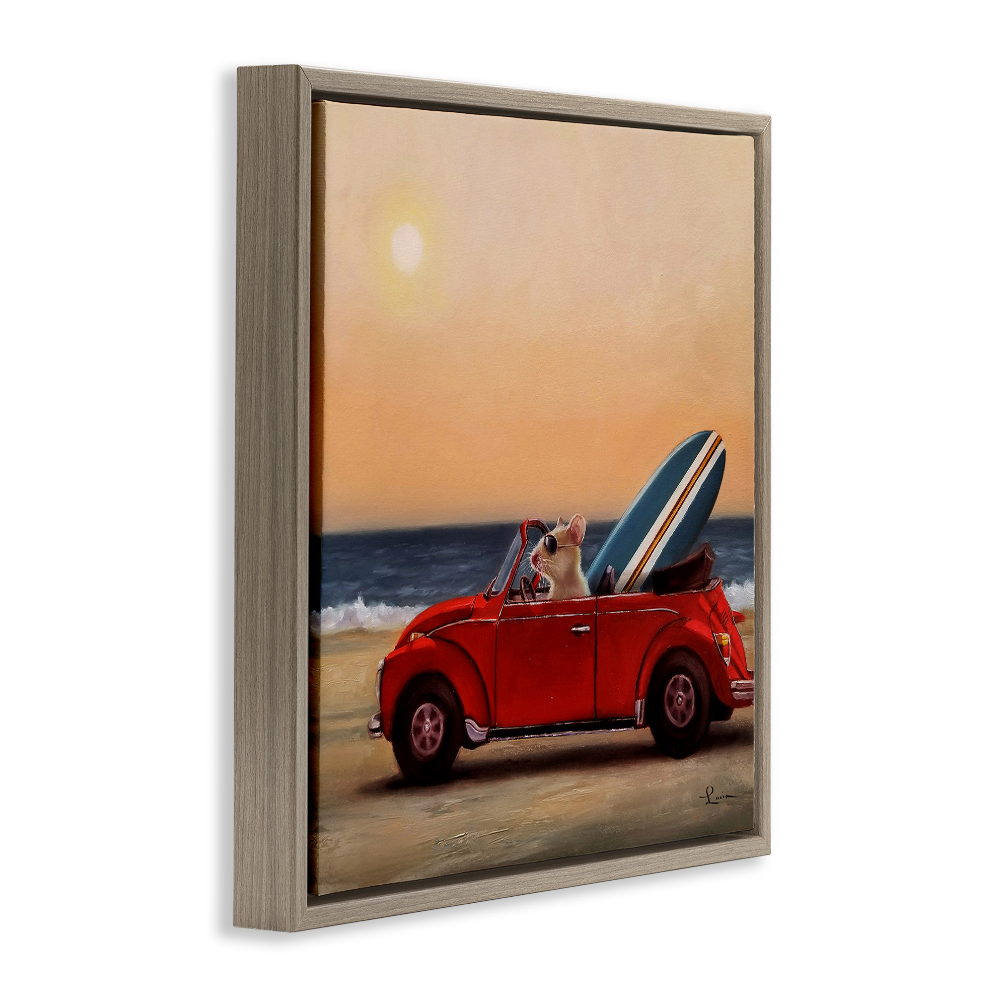 Stupell Industries Mouse Beach Coast Cruise Animals & Insects Painting Brown Floater Framed Canvas Art Print Wall Art, 25 x 25