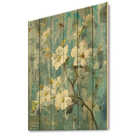 Designart 'Pastel Magnolia II' Floral & Botanical Print on Natural Pine Wood
