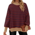 thumbnail image 5 of ChaoHeng Ladies Sweaters Stripe Long Sleeve Round-Neck Tops 2024 Fashion Trendy(Wine,XXL), 5 of 9