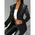 thumbnail image 4 of Women'S Business Blazer, Long Sleeve Open Front Suit Jacket, Rhinestone Button Down Coat, Office Work Wear Black S, 4 of 7