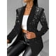 thumbnail image 4 of Blazer de Negocios para Mujer, Chaqueta de Traje de Larga con Abertura Frontal, Abrigo con Botones de Diamantes de Imitación, Ropa de Oficina Negro XL, 4 of 7