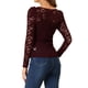 thumbnail image 3 of INSPIRAR CHIC Blusas de Encaje Floral Semitransparentes de Manga Larga con Volantes para Mujeres S Burdeos, 3 of 6