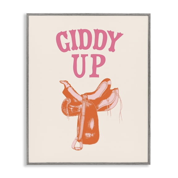 Stupell Industries Rustic Lodge Giddy Up Phrase Gray Framed Giclee Art, 16 x 20, by Victoria Barnes