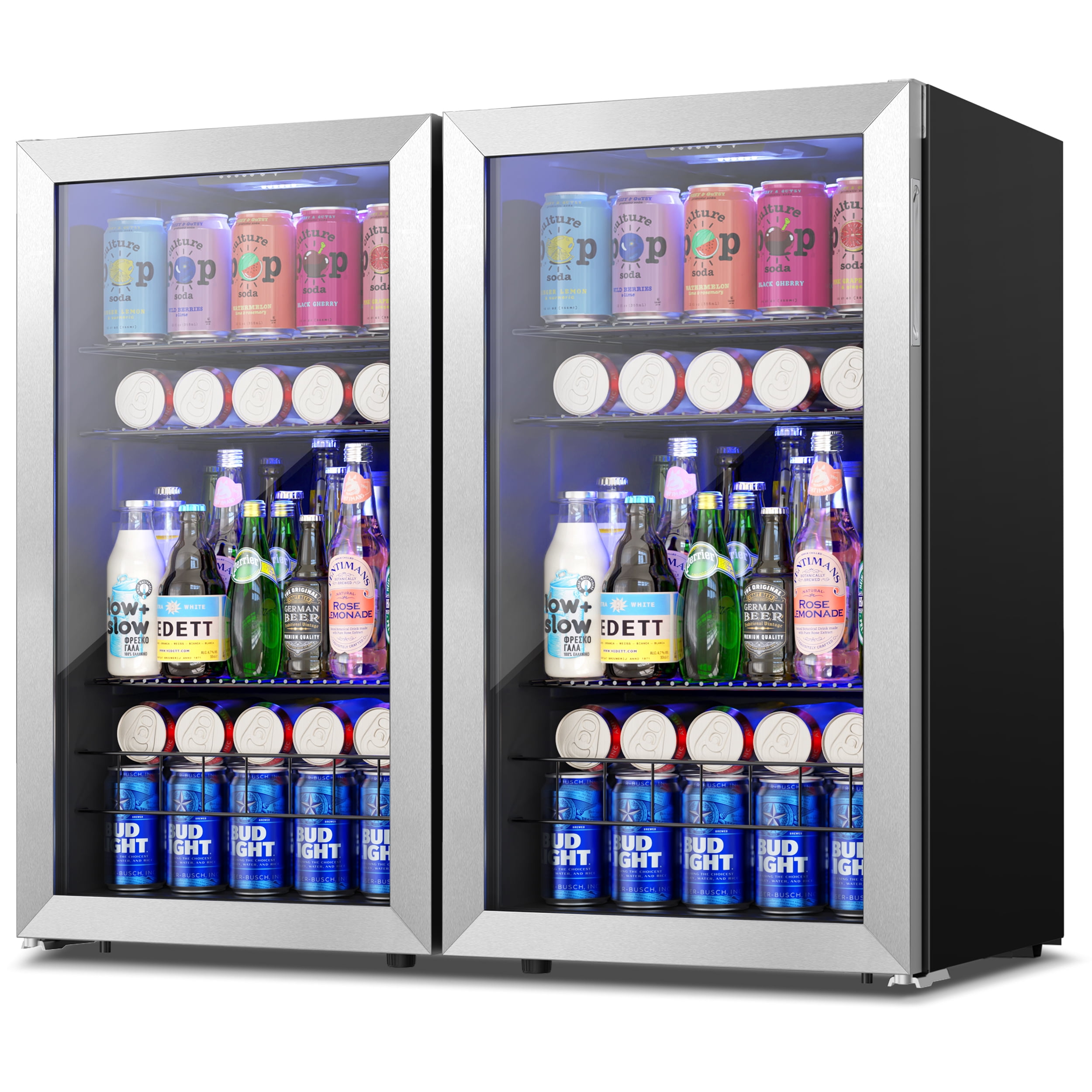Yeego 24 inch Beverage Refrigerator,2Pcs 12inch Mini Fridge with Glass Door,Built-in Beverage Cooler for Beer.Soda.Wine