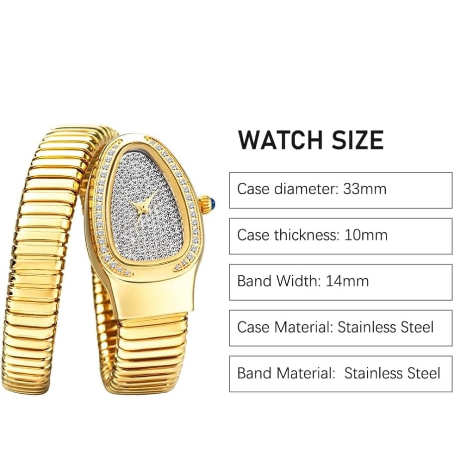 Gold Snake Women Watch Full Steel Quartz Wristwatches Hip Hop Bracelet Watch