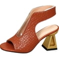 thumbnail image 2 of Caywon Women Heel Sandals Peep Toe Block Heel, Woven Texture Ladies Shoes Dressy, Comfortable Summer Evening Party, Sandalias Mujer, 2 of 8