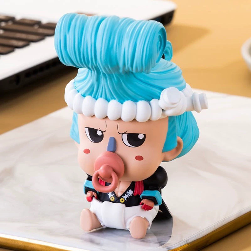 Newly Luffy Sanji Zoro Brook Franky Figure Sitting Q Version Nipple Anime Figures 10cm/3.9inch Anime Character Decor Statue Desktop Ornament Gifts (Franky)