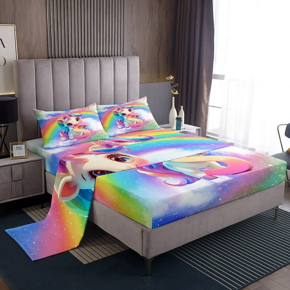 Erosebridal Rainbow S Twin Sheet Sets, Initial Letter Bed Sheets Twin, Cute Unicorn Bedding Twin Size, Lightweight Bedroom Decorative, 3-Piece