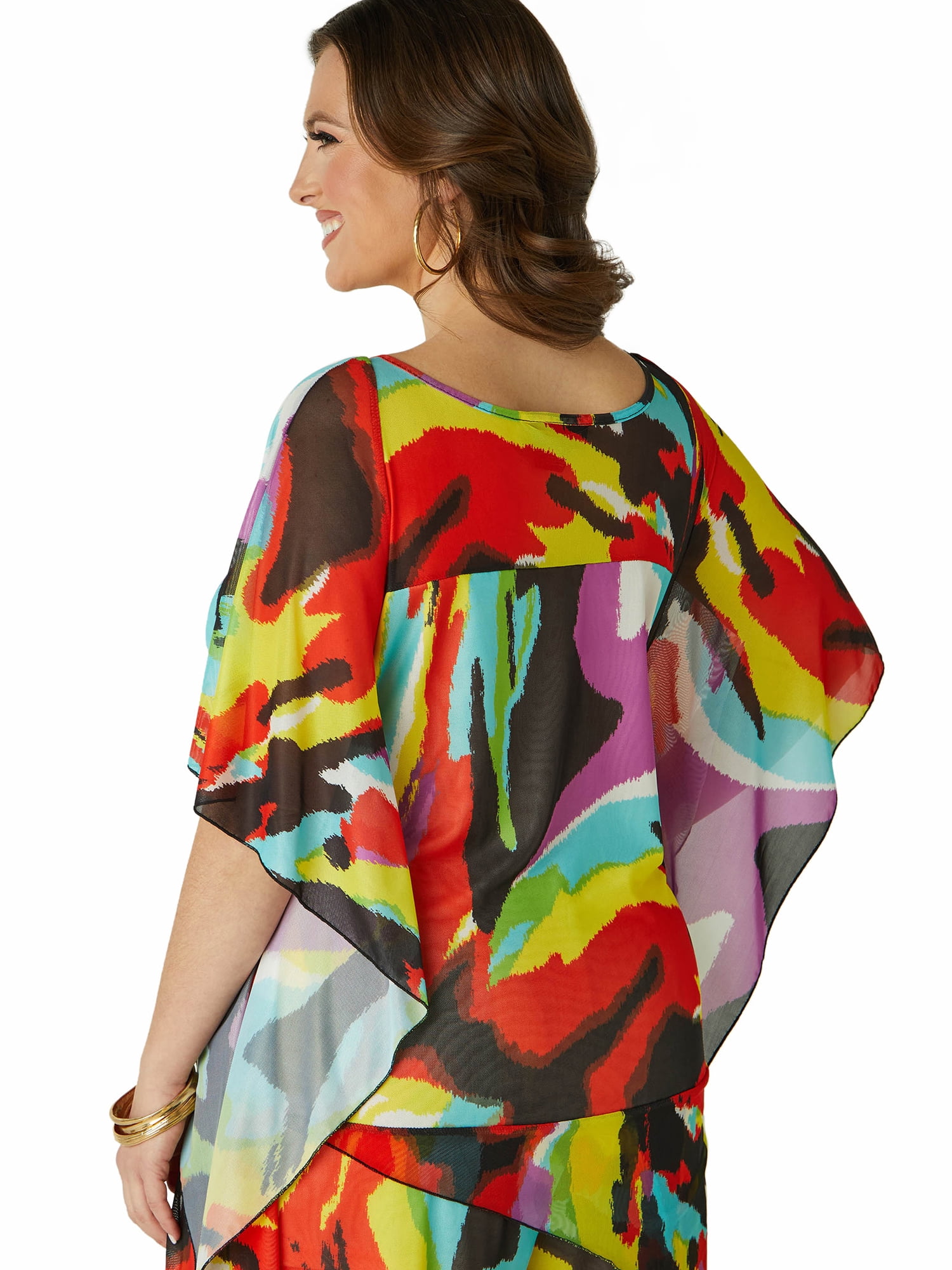 Ashley Stewart Women's Plus Mesh Asymmetrical Poncho, Sizes 10/12-26/28
