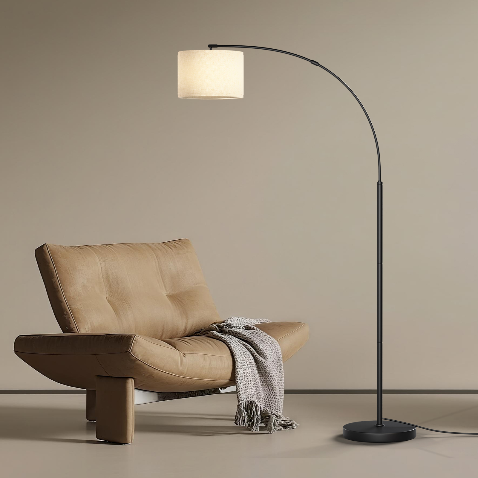 Arc Floor Lamp Modern Standing Lamp Tall Floor Lamp Brown with Stepless Dimmable Bulb, with Remote, for Living Room for Farmhouse Bedroom