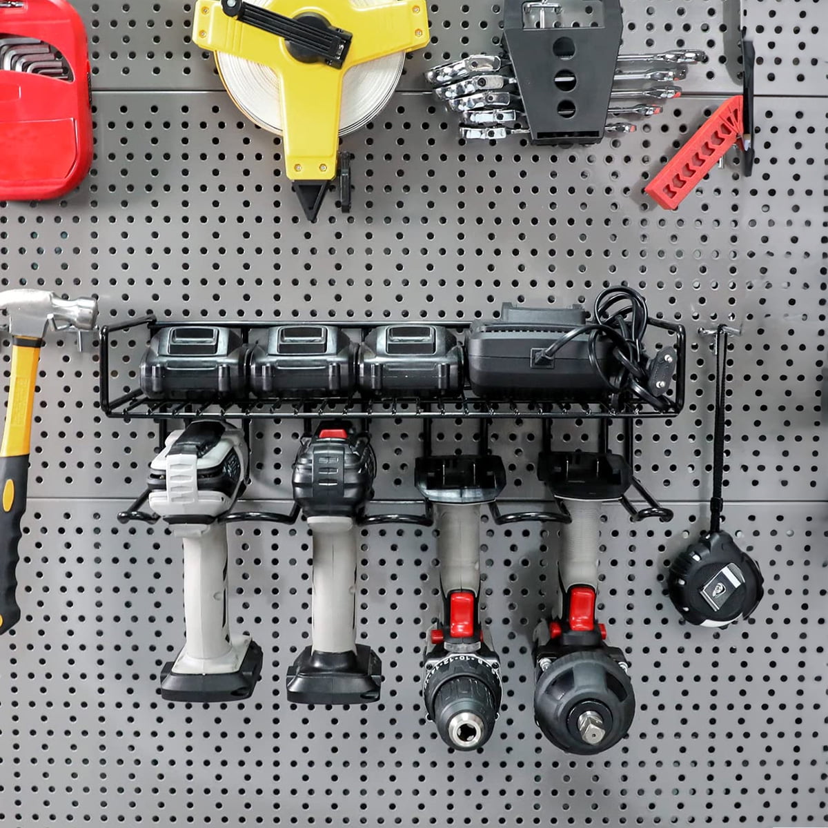 1pc Heavy Duty Tool Organizer, 4 Wall Mount Anchors, Sturdy Steel Construction, Ideal for Power Tools