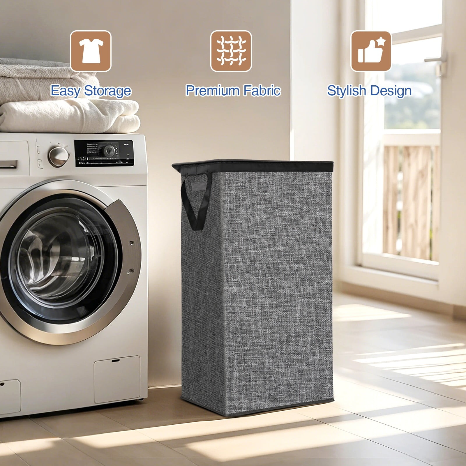 Okaka Collapsible Laundry Hamper with Lid 100L, Tall Laundry Basket with Removable Mesh Bag for Bedroom, Bathroom,Closet, Dorm(Grey)