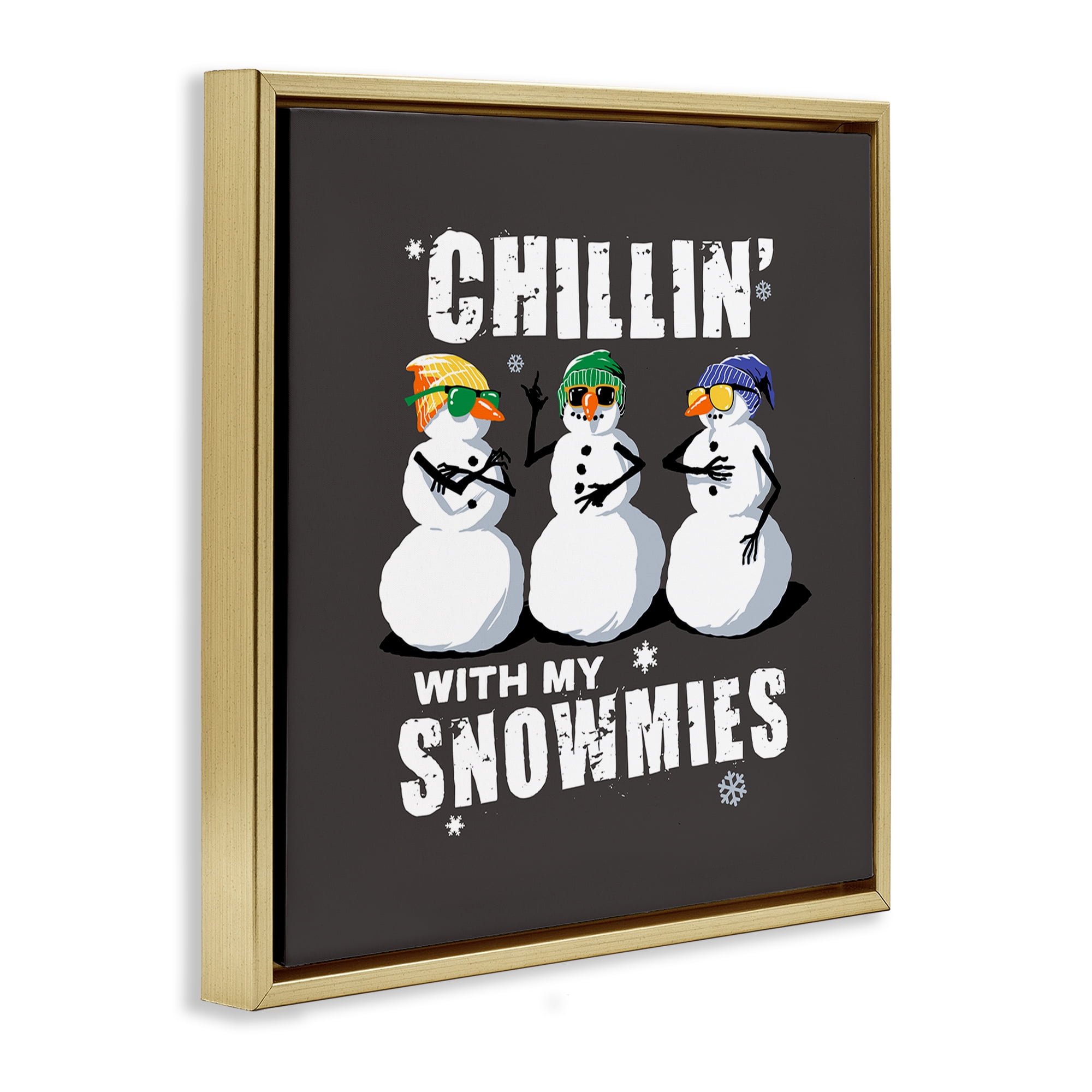 Stupell Industries Chillin' With Snowmies Snowmen Holiday Painting Gold Floater Framed Canvas Art Prints Wall Art, 25 x 25