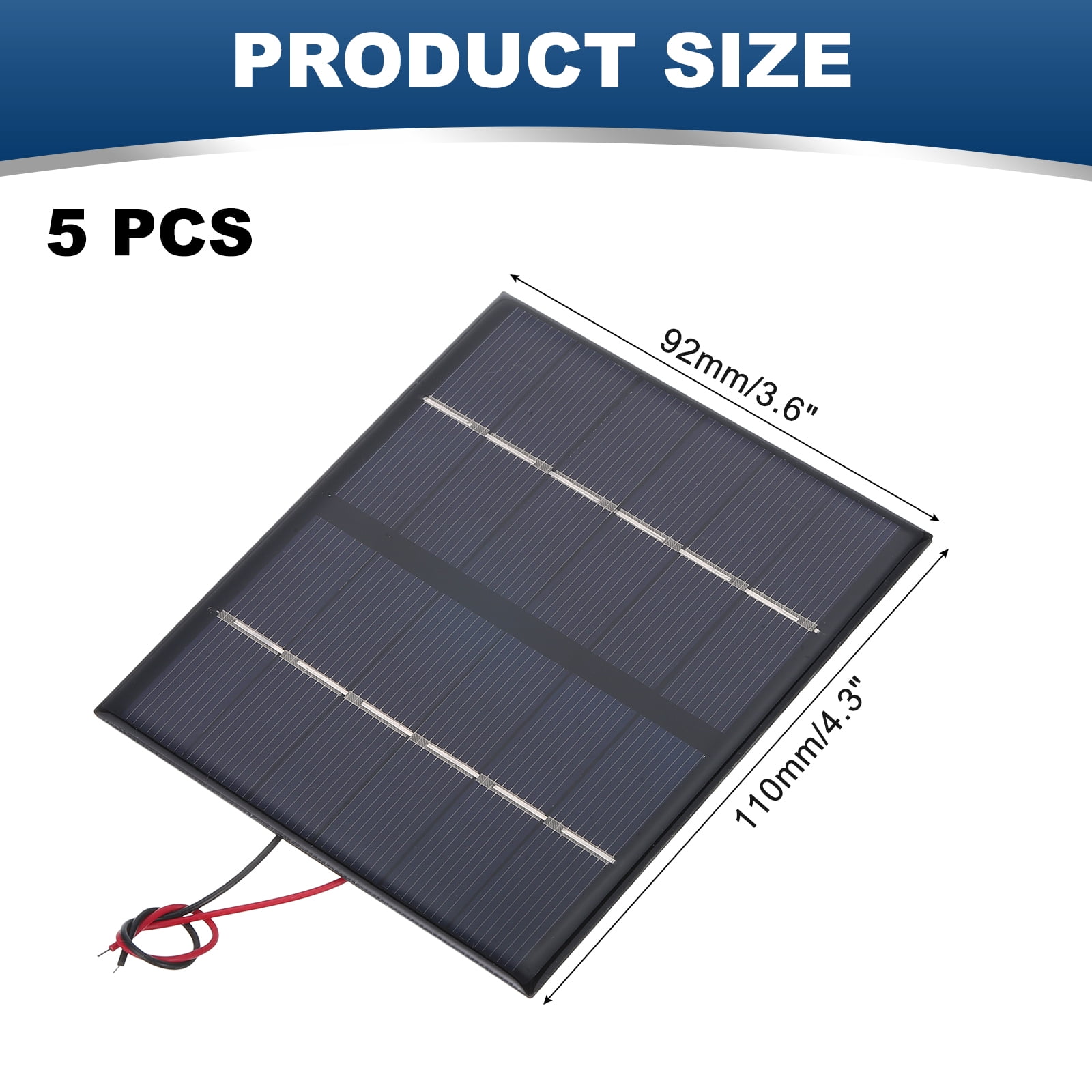 Uxcell 5 Pcs 6V 1.68W 280mA Mini Solar Panels, Small Polycrystalline Solar Cell Panel with 2 Cable for DIY Electric Toy Materials Kits Charger, 110mm x 92mm