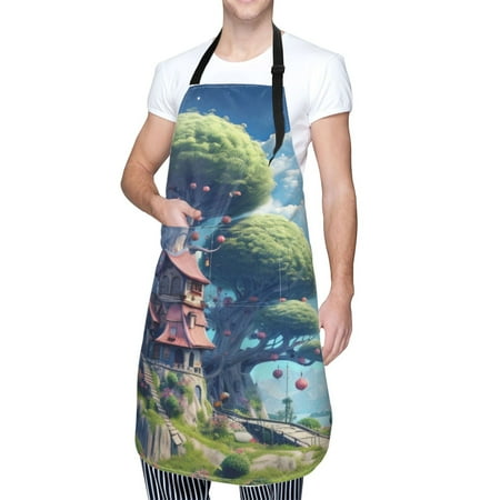 

Cauagu Fantasy Treehouse Planet Scene Aprons with Pockets Waterproof Apron for Women Kitchen Cooking Apron Adjustable Bib Aprons Chef Apron for Cooking Drawing Crafting