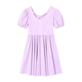 thumbnail image 5 of Mitankcoo Girls Puff Mini Dresses Crew Neck Short Sleeve Cross Back A-Line Dress for Everyday & Vacation Wear, 5 of 8