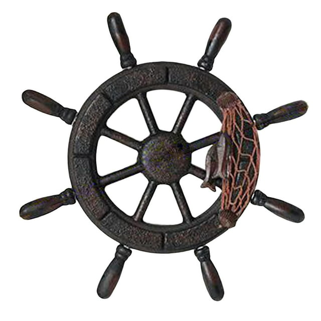 Timón de barco mediterráneo, timón de madera, decoración pirata para pared y puerta Los 32x3x32cm