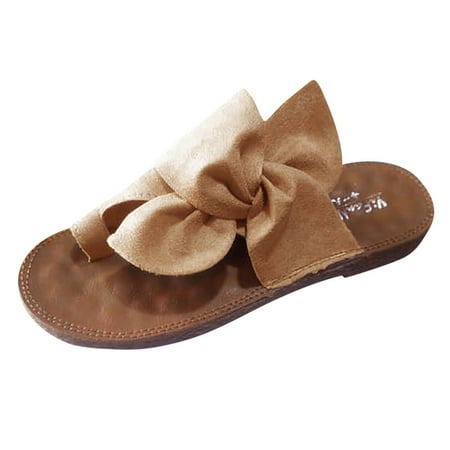 

Alueeu ladies shoes casual Women s Fashion Flats Flip Flops Butterfly-knot Slippers Beach Roman Slipper Khaki 39