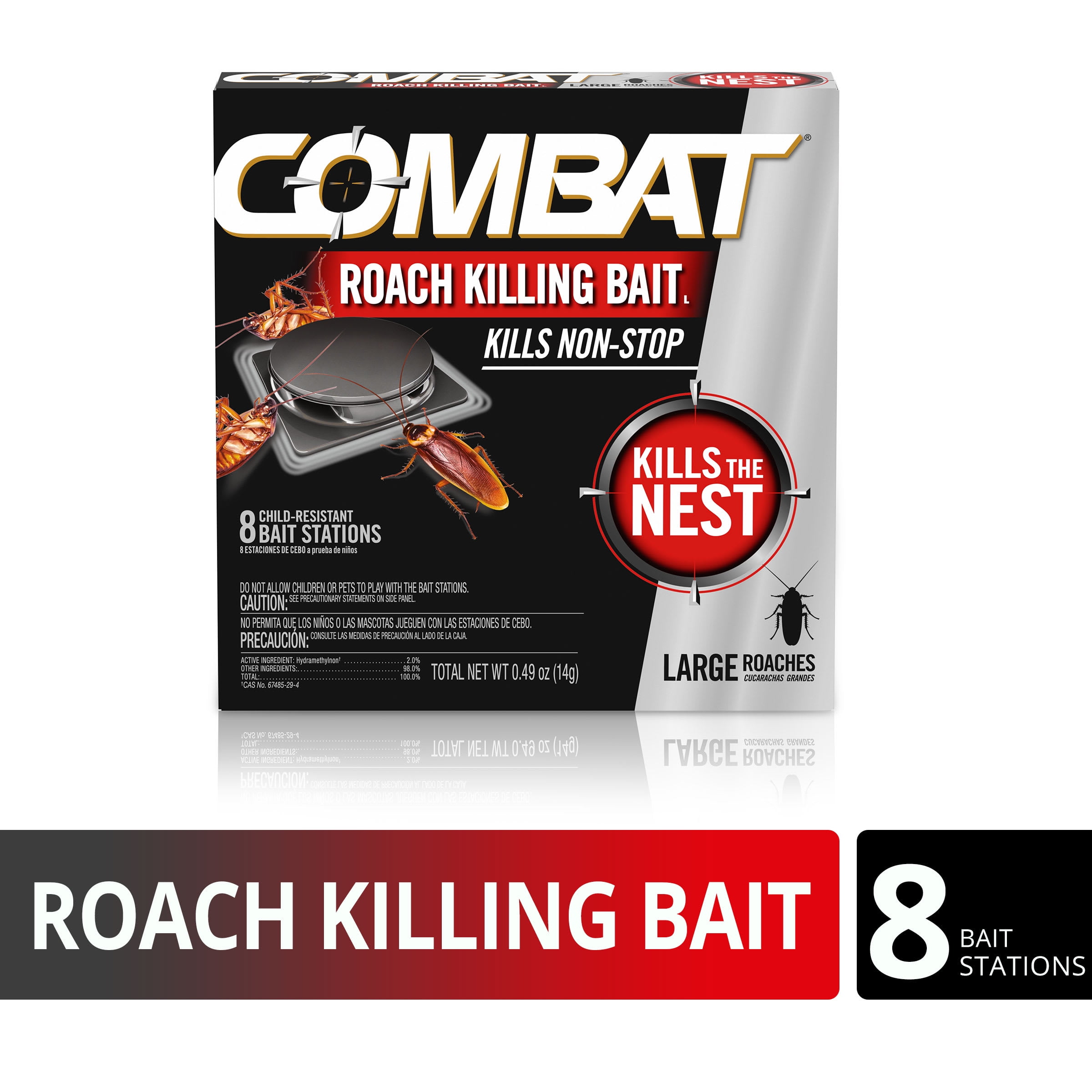 Combat Roach Killing Bait, Large Roach Bait Station, Kills the Nest, Child-Resistant, 8 Count