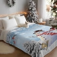 thumbnail image 3 of Blue Christmas Flannel Blanket for Bed,Travel and Camping, Snowman Snowflake Xmas Tree Bird Winter Super Soft Cozy Blanket for All Seasons 40"x50", 3 of 9