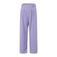 thumbnail image 4 of vigerkar Womens Casual Wide Leg Pants High Waisted Button Decor Loose Straight Long Trousers Dressy Palazzo Pant with Pockets Purple, XL, 4 of 6