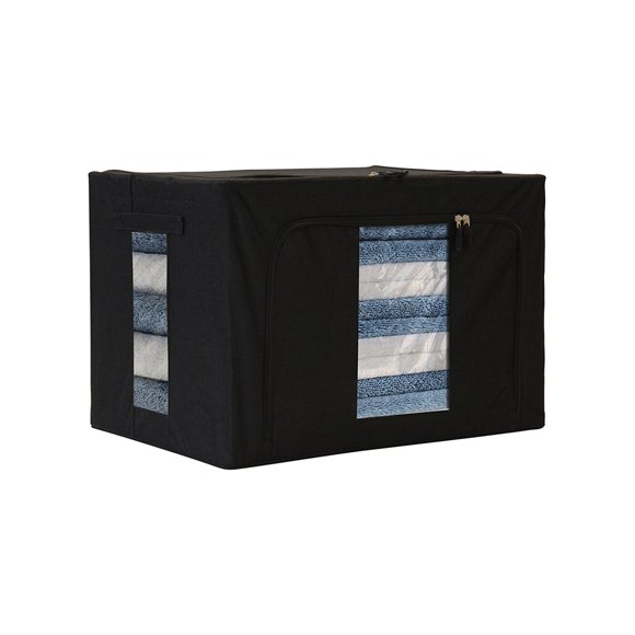 Set 2 Cajas Organizadoras Multiusos AGBOX Negro 42x60x40 cm | Contenedores Grandes para Almacenaje con Tapa | Organizadores de Hogar Apilables
