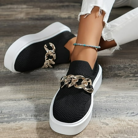 

Round Toe Chain Decor Loafers Mesh Thick Sole Platform Running Sports Sneakers Women s Footwear