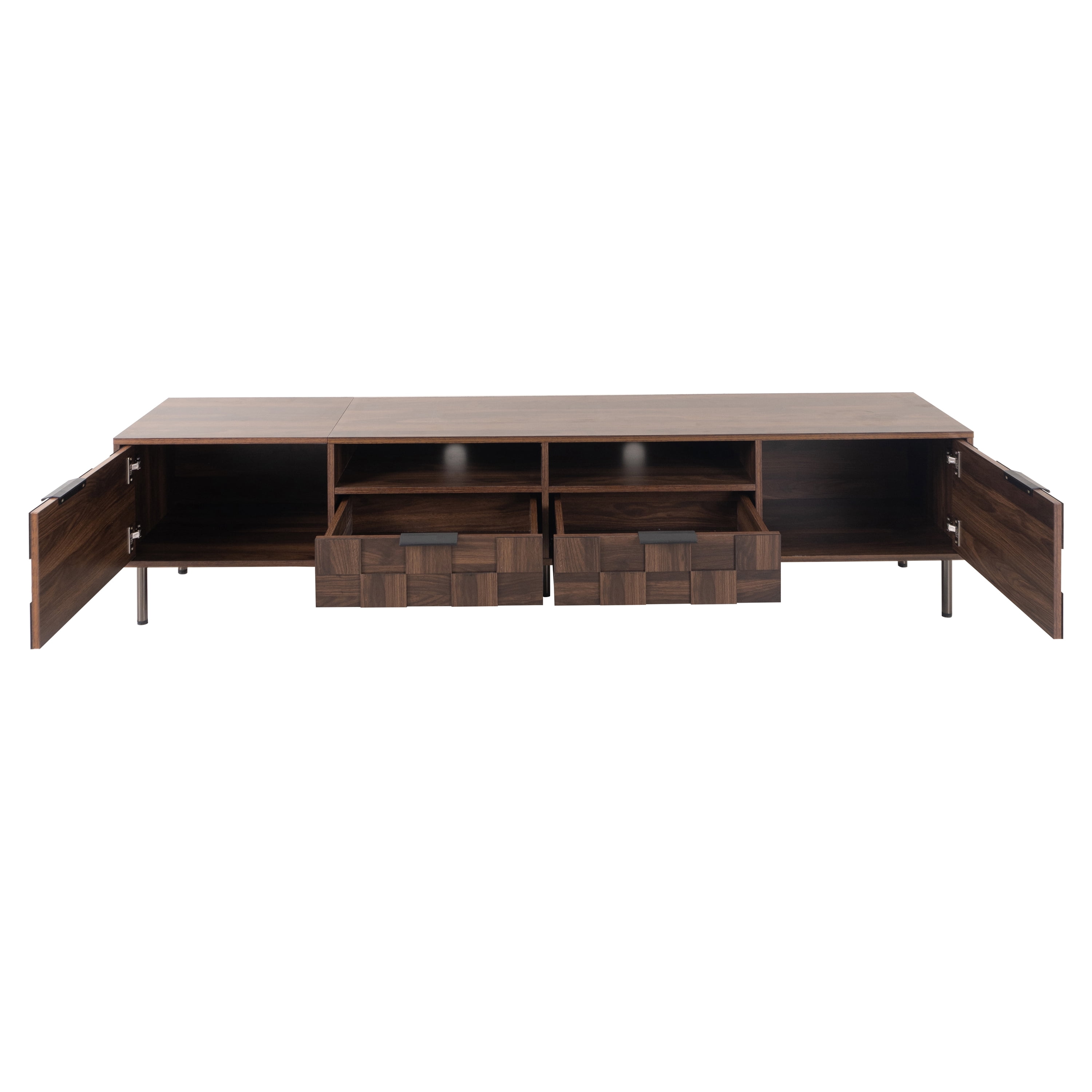 Aukfa 78.7" Mid-Century Modern TV Stand for TVs up to 85", Wood Media Console Entertainment Center,Checkered Design,Dark Brown