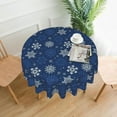 thumbnail image 2 of Round Winter Tablecloth 60 Inch Christmas Dark Blue and White Snowflakes Print Table Cloth Xmas Table Covers for Holiday Party Dining Kitchen Picnic Patio Outdoor Decor, 2 of 6