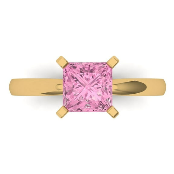 Solitaire Engagement Ring for Women - 1.5ct Simulated Pink Diamond in 14K Yellow Gold Promise Ring