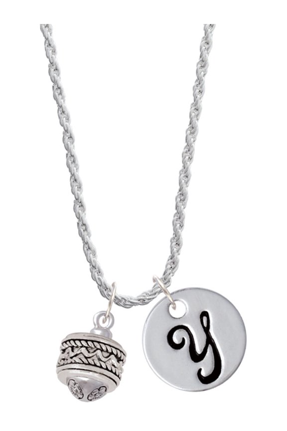 Silvertone Zig Zag with Braid Spinner Silvertone Script Initial Disc - Y - Charm Necklace, 20"+3"