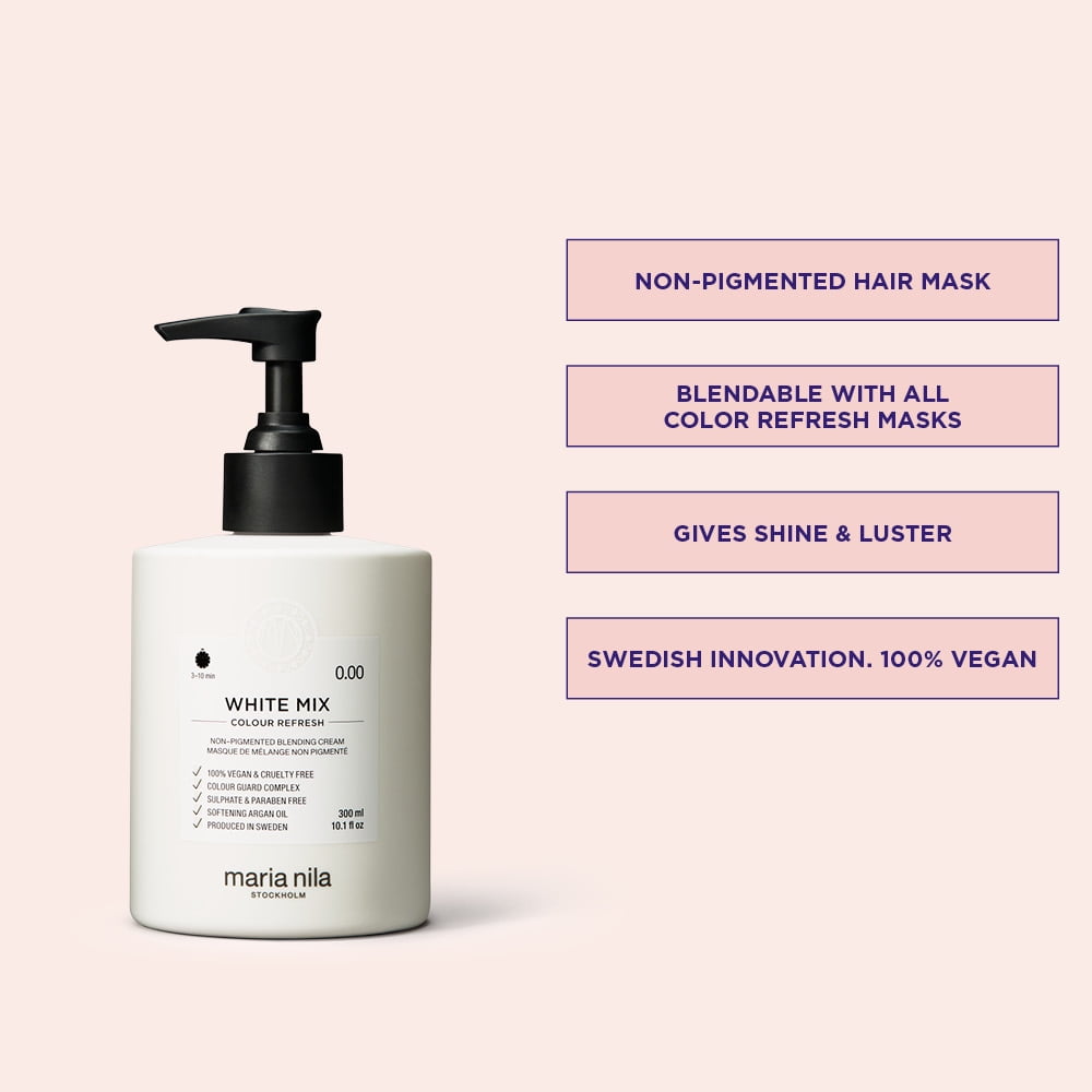Maria Nila Colour Refresh, White Mix 10.1 Fl Oz, Non-pigment Hair Mask, Brings out Pastel Colours when mixed other colours, 100% Vegan & Sulfate/Paraben free