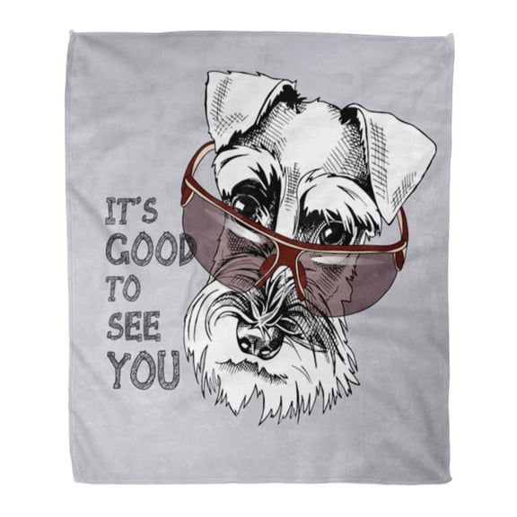 SIDONKU Flannel Throw Blanket Black Miniature Schnauzer in Dark Sunglasses White Accessory Soft for Bed Sofa and Couch 58x80 Inches