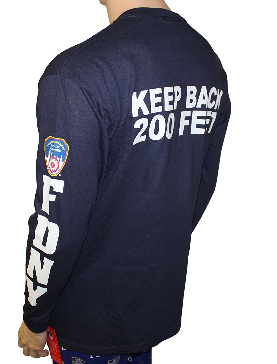 NYC FACTORY FDNY Long Sleeve Officially Licensed Keep Back 200 Feet T-Shirt navy