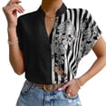 thumbnail image 1 of Camisa de manga corta con botones para mujer, blusa holgada informal de Color puro con estampado Floral, blusa empalmada en bloques de Color, 1 of 7
