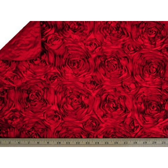 Red 54-Inch Wide Premium Satin Rosette Ribbon Fabric By the Yard.