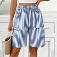 thumbnail image 3 of Zynoxe Shorts for Women with Pockets Trendy Versatile Striped Womens Mid-Length Shorts Lightweight Breathable Loose Fit Straight Leg Shorts Comfy Elastic Waistband Summer Vacation Outfits S, 3 of 7
