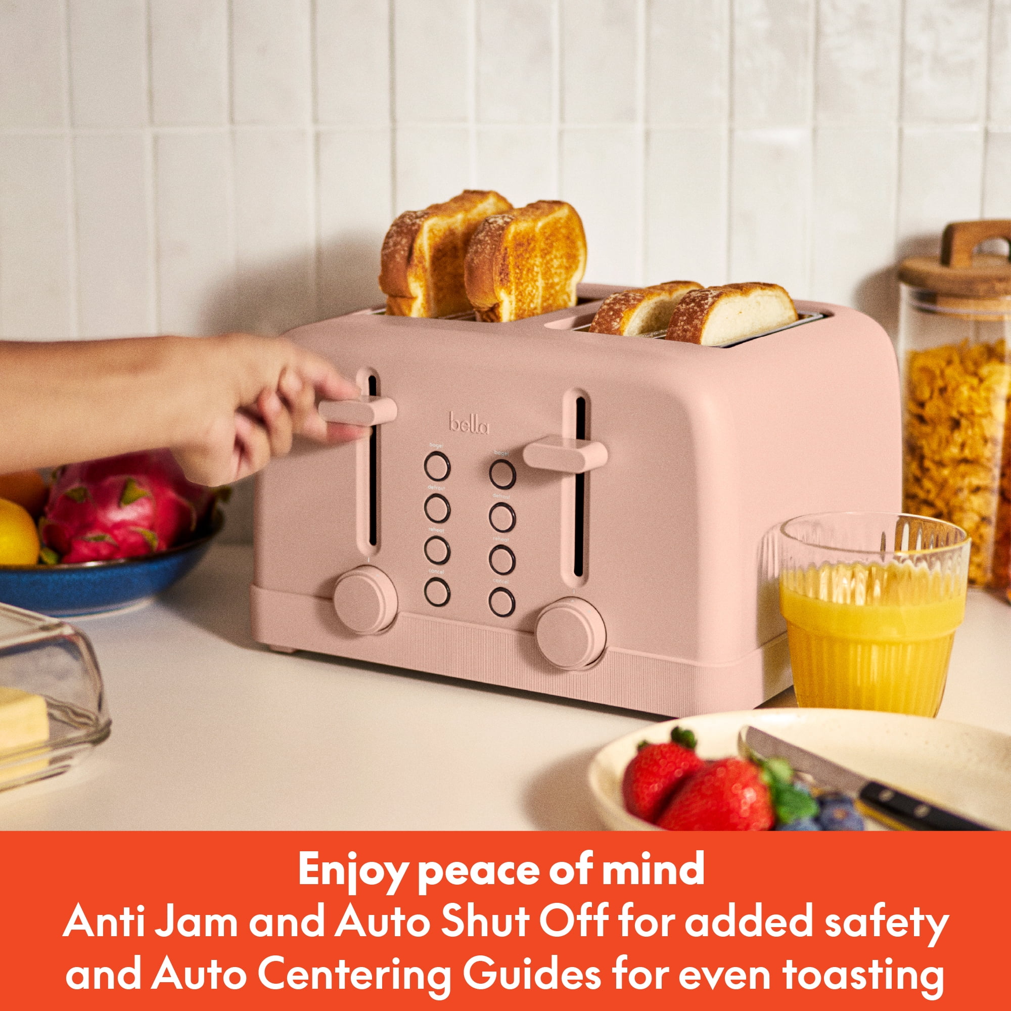 bella 4-Slice Toaster, 6 Setting Shade Control with Reheat, Cancel, Bagel & Defrost Buttons, Removable Crumb Tray, Anti Jam & Auto Shutoff, Blossom